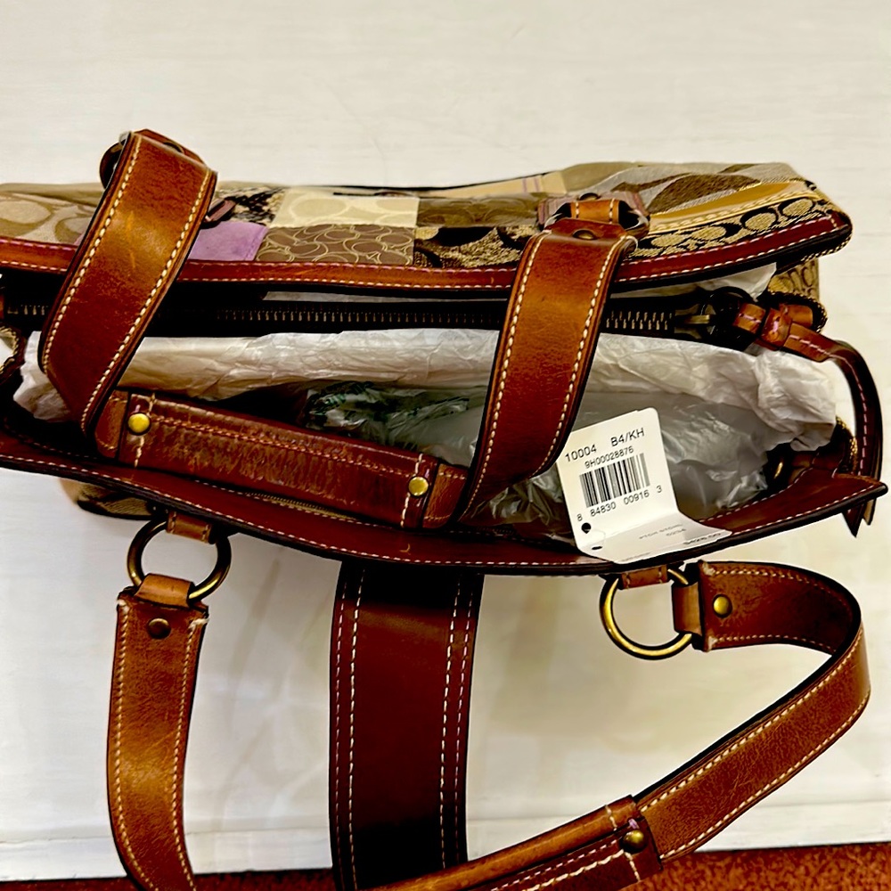 Coach Handbag Brown/Tan/Gold Checkered Pattern 10004